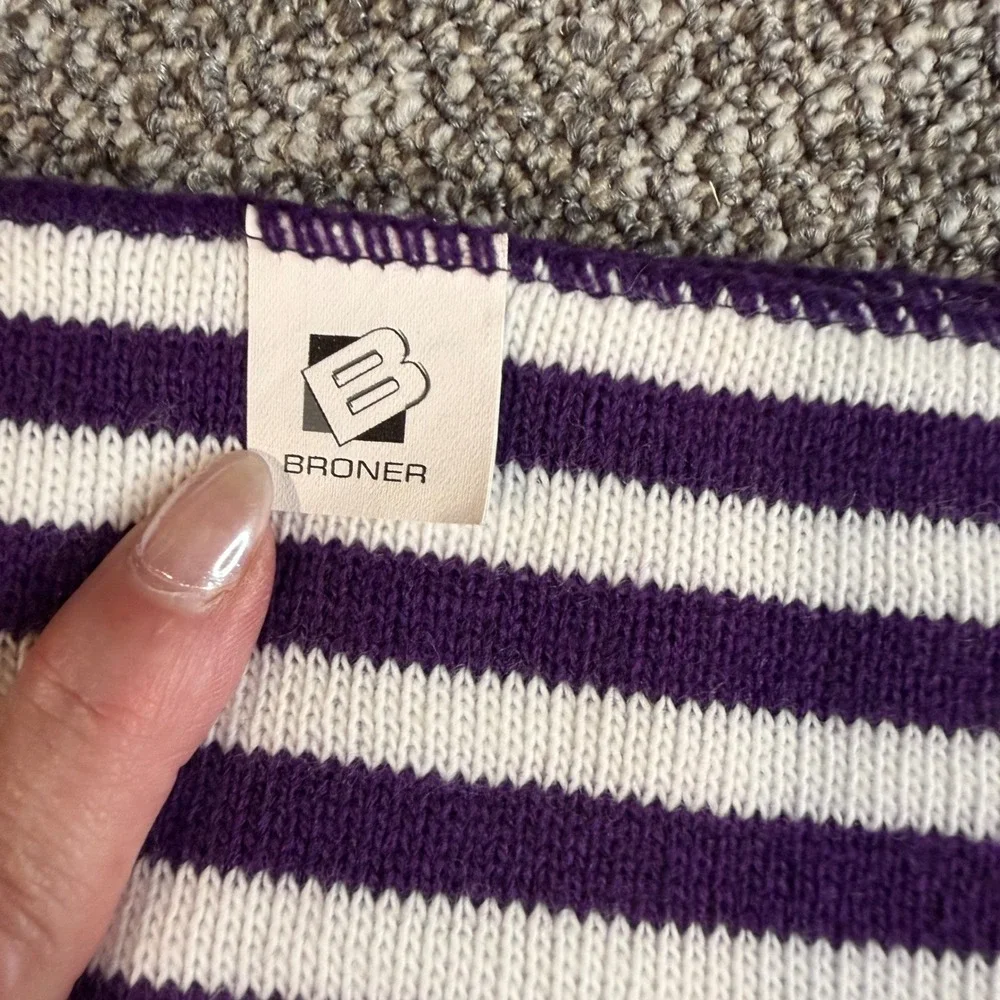 Broner Purple White Striped Knit Scarf Collegiate Style Winter Accessory
